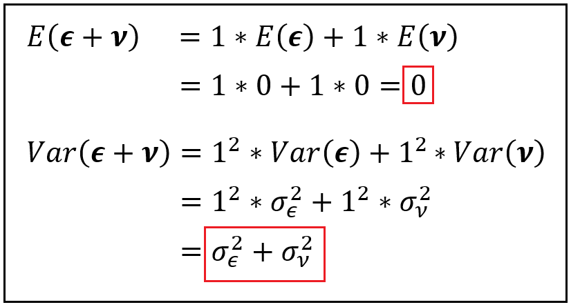 Mean and variance of the composite error (ϵ + ν)