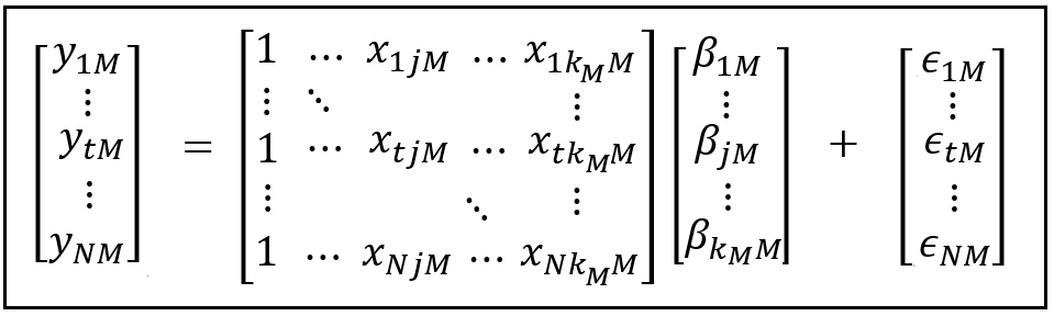 The regression equation in matrix form for the M-th model in the system